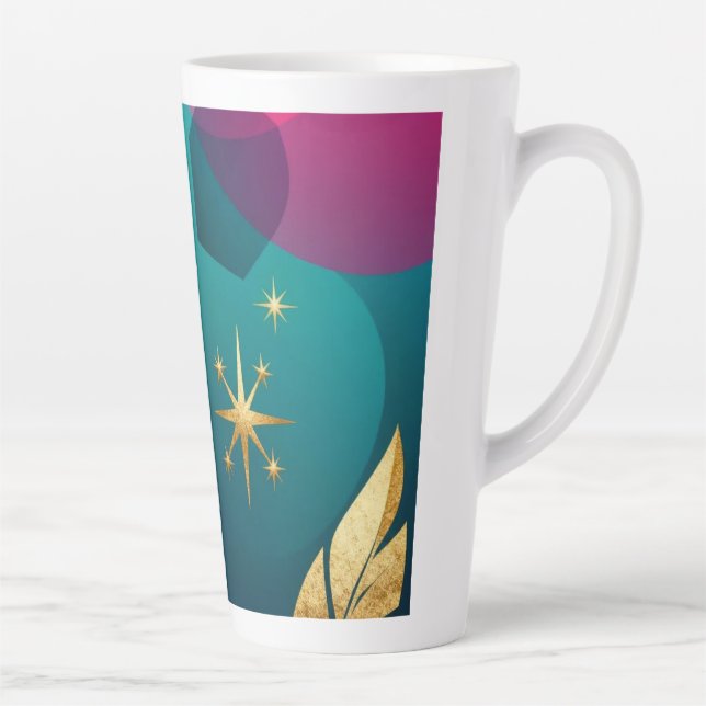 Teal And Fuchsia Modern Abstract With Gold Stars Latte Mug (Right)