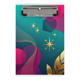 Teal And Fuchsia Modern Abstract With Gold Stars Mini Clipboard