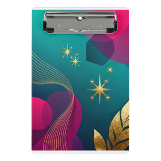 Teal And Fuchsia Modern Abstract With Gold Stars Mini Clipboard