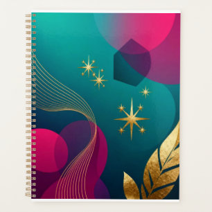Teal And Fuchsia Modern Abstract With Gold Stars Planner
