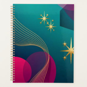 Teal And Fuchsia Modern Abstract With Gold Stars Planner