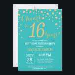 Teal and Gold 16th Birthday Diamond Invitation<br><div class="desc">16th Birthday Invitation with Teal and Gold Glitter Diamond Background. Gold Confetti. Kids Birthday.Teen Teenage Girl Lady Birthday. For further customisation,  please click the "Customise it" button and use our design tool to modify this template.</div>