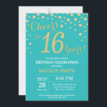 Teal and Gold 16th Birthday Diamond Invitation<br><div class="desc">16th Birthday Invitation with Teal and Gold Glitter Diamond Background. Gold Confetti. Kids Birthday.Teen Teenage Girl Lady Birthday. For further customisation,  please click the "Customise it" button and use our design tool to modify this template.</div>