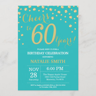 Teal and Gold 60th Birthday Diamond Invitation