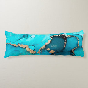 Teal and Gold Abstract Organic Swirls Ink Art Body Cushion
