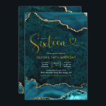 Teal and gold Agate 16th Birthday Invitation<br><div class="desc">Teal and gold Agate 16th Birthday Invitation</div>