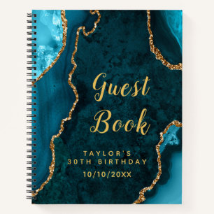 Teal and Gold Agate Birthday Guest Book