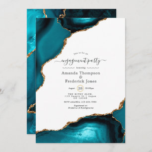 Teal and Gold Agate Engagement Party Invitation