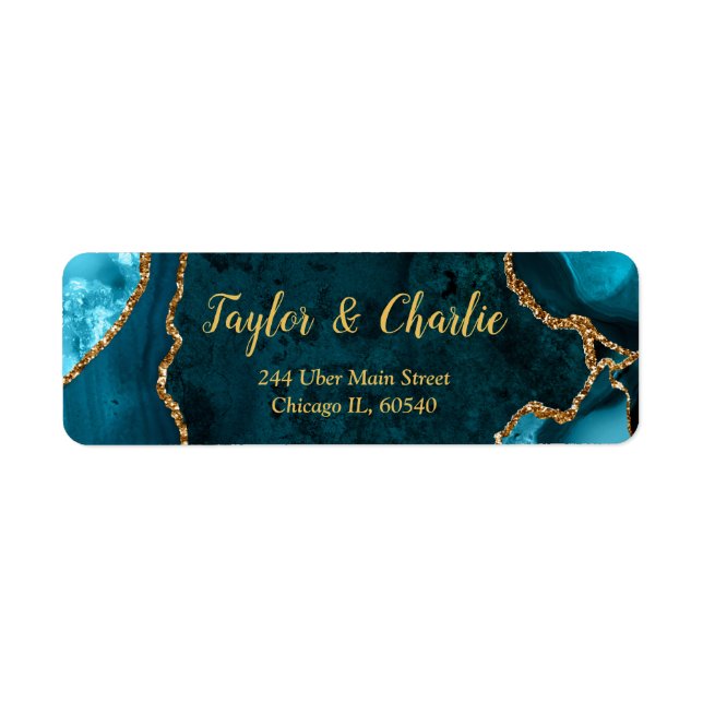 Teal and Gold Agate Marble Wedding (Front)