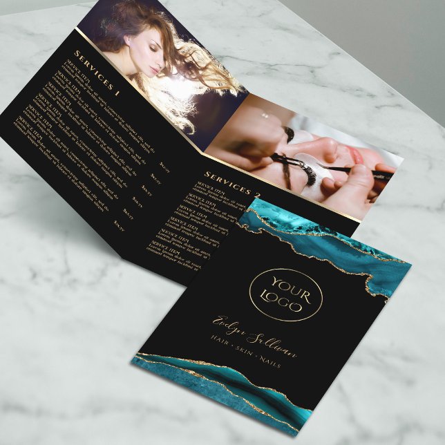 teal and gold agate service menu brochure (Creator Uploaded)