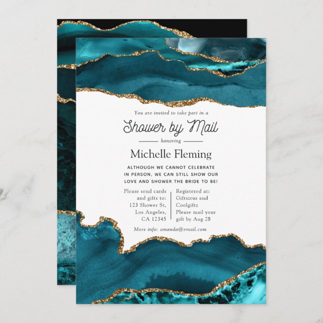 Teal and Gold Agate Shower by Mail Invitation (Front/Back)