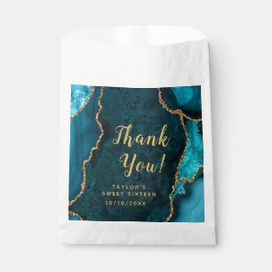 Teal and Gold Agate Sweet Sixteen Thank You Favour Bags