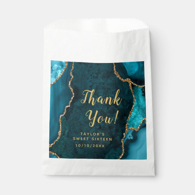 Teal and Gold Agate Sweet Sixteen Thank You Favour Bags (Front)