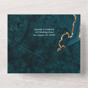 Teal and Gold Agate Wedding All In One Invitation