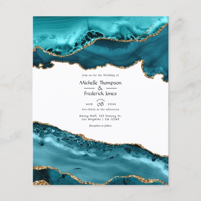 Teal and Gold Agate Wedding Flyer (Front)
