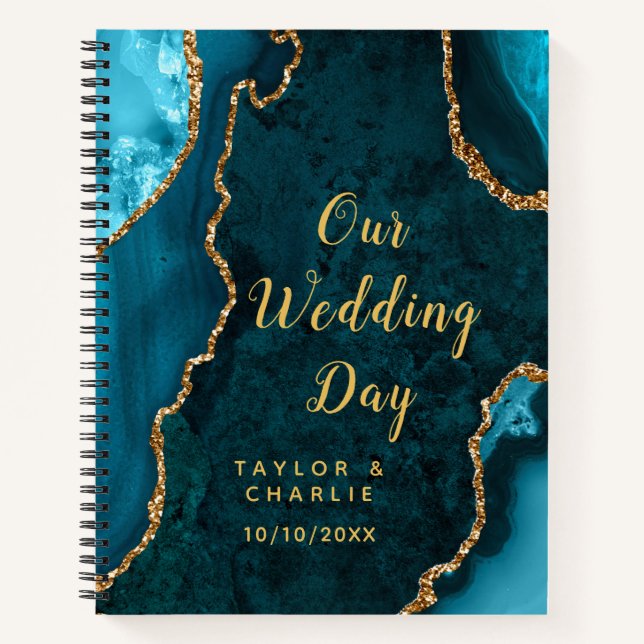 Teal and Gold Agate Wedding Planner Notebook (Front)