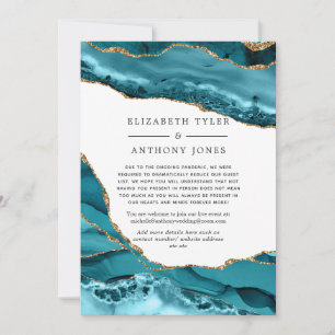 Teal and Gold Agate Wedding Reduced Guest List Announcement