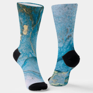 Teal and Gold Alcohol Ink Abstract Liquid Art Socks