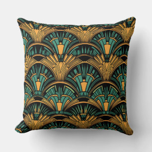 Teal and Gold Art Deco Cushion
