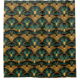 Teal and Gold Art Deco Shower Curtain
