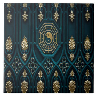 Teal and Gold Asian Abstract Tile