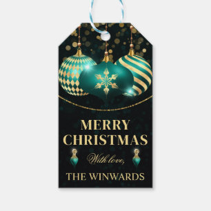 Teal and Gold Baubles Merry Christmas Gift Tags