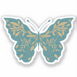 Teal and Gold Botanical Butterfly