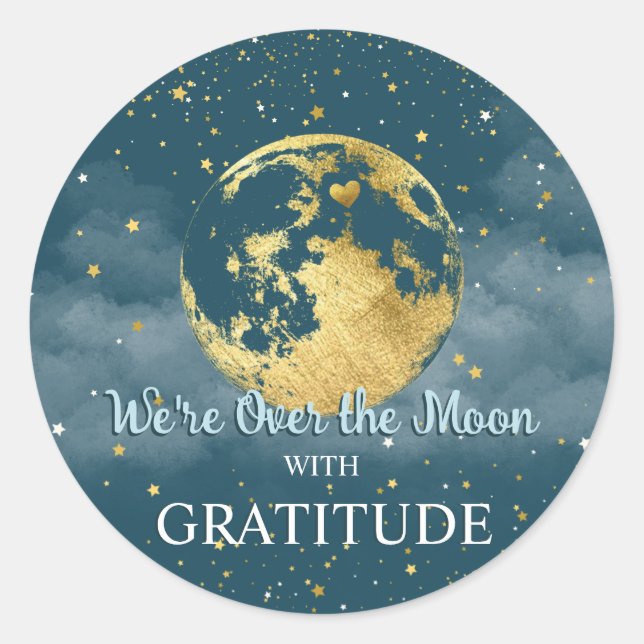 Teal and Gold Celestial Gratitude Thank You Classic Round Sticker (Front)