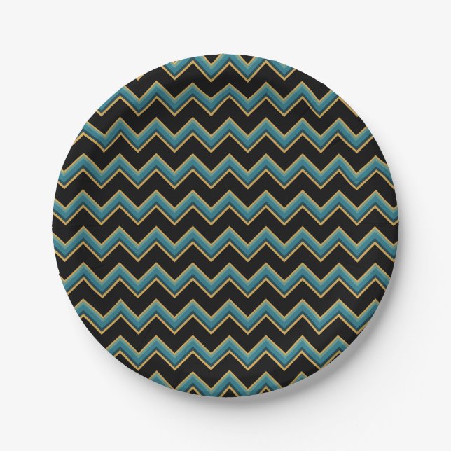 Teal and Gold Chevron Paper Plates (Front)