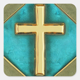 Teal and Gold Cross Sticker