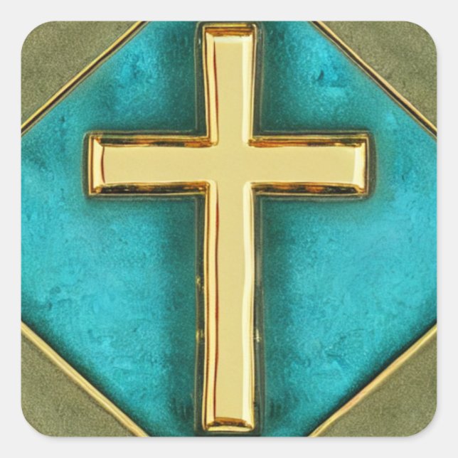 Teal and Gold Cross Sticker (Front)
