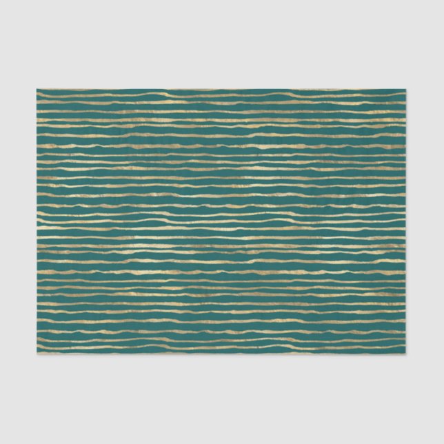 Teal and Gold Doodle Stripes Tissue Paper (Front)