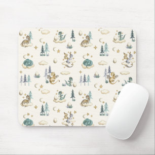 Teal and Gold Dragons Mouse Pad