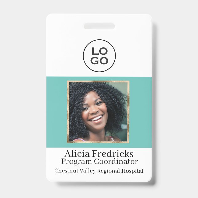 Teal and Gold Employee Photo ID with Logo Badge (Front)