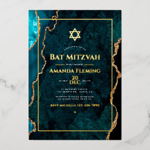 Teal and Gold Faux Agate Bat Mitzvah