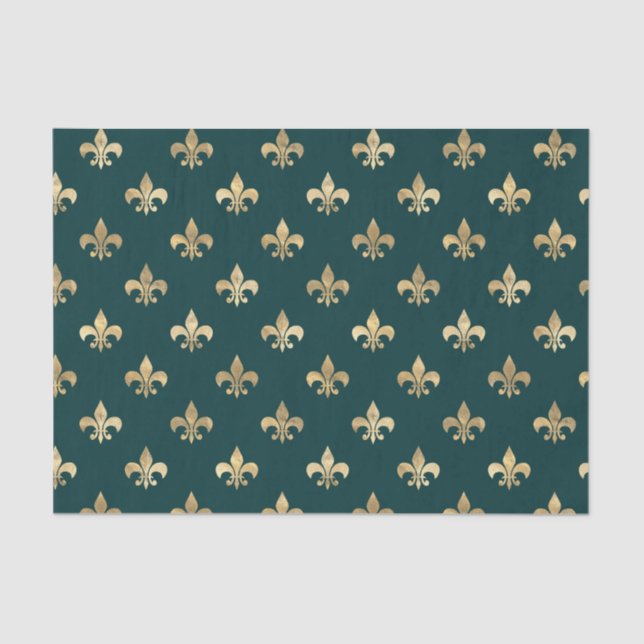 Teal and Gold Fleur-de-lis Tissue Paper (Front)