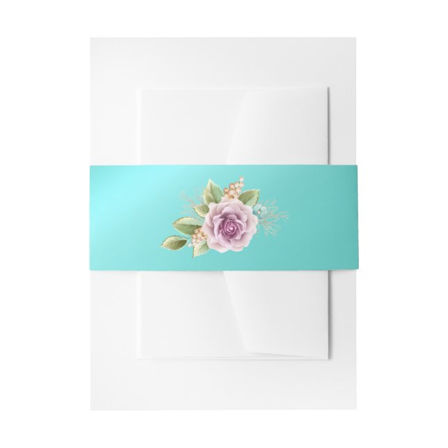 Teal and Gold floral Belly Band Invitation Belly Band (Front Example)