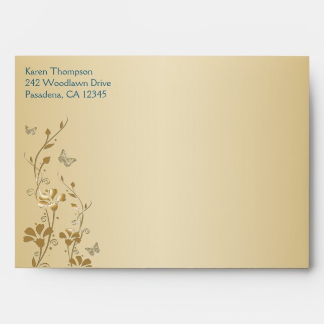 Teal and Gold Floral Envelope for 5x7 Size Items (Front)