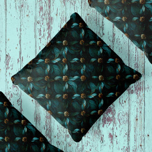 Teal and Gold Floral Pattern Cushion