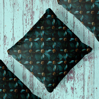 Teal and Gold Floral Pattern Cushion