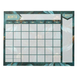 Teal and Gold Floral Perpetual Calendar Notepad