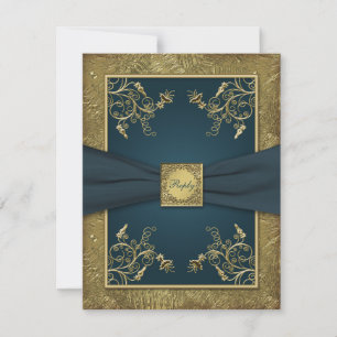 Teal and Gold Floral RSVP Card