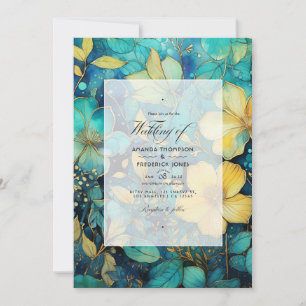 Teal and Gold Floral Wedding Invitation