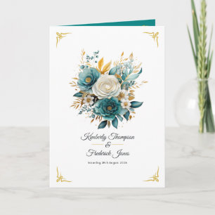 Teal and Gold Floral Wedding Programme