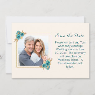 Teal and Gold Floral Wedding RSVP Save The Date