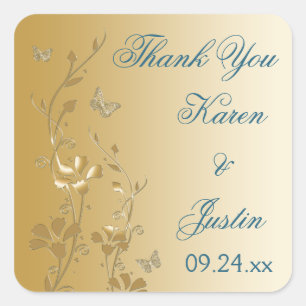 Teal and Gold Floral with Butterflies Sticker