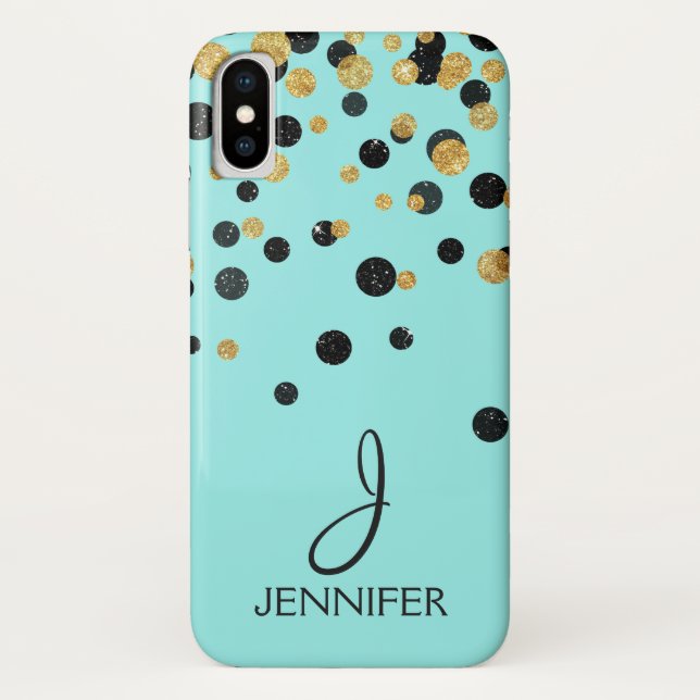 Teal and Gold Foil Girly Confetti Monogram Case-Mate iPhone Case (Back)