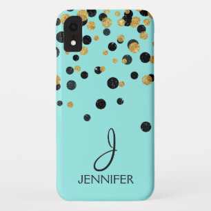Teal and Gold Foil Girly Confetti Monogram Case-Mate iPhone Case