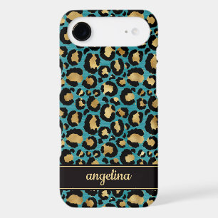 Teal And Gold Foil Leopard Print Monogrammed
