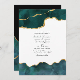 Teal and Gold Geode Agate QR Code RSVP Wedding Invitation